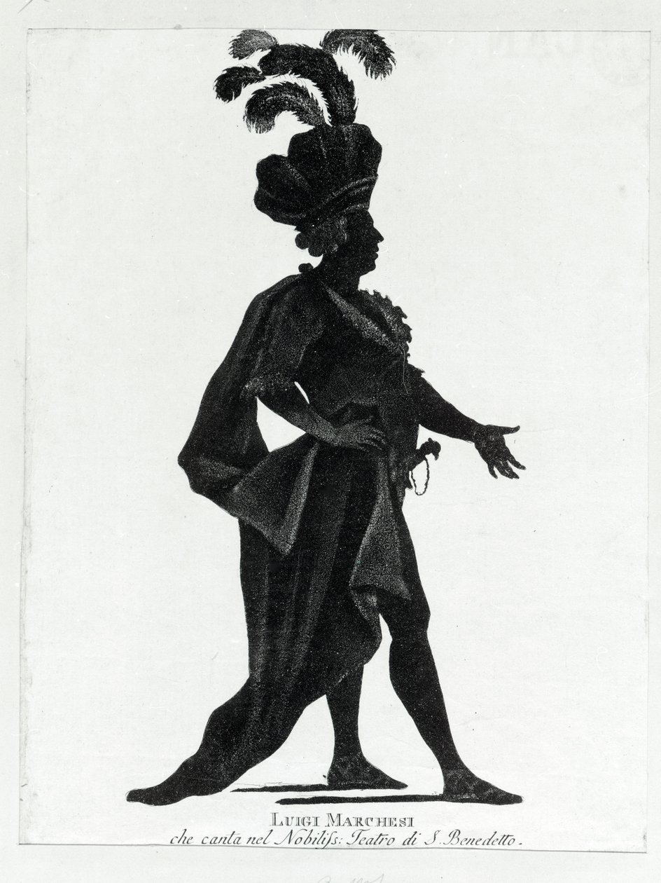 Performance of the Italian castrate Luigi Marchesi (1754 - 1829) also known as Marchesini singing at the theater of San Benedetto. 作者 未知艺术家
