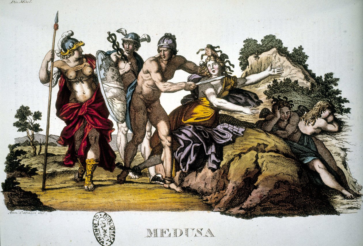 Perseus 和 Medusa，三个 Gorgones 之一 - 在 Dizionario mitologico 作者 未知艺术家