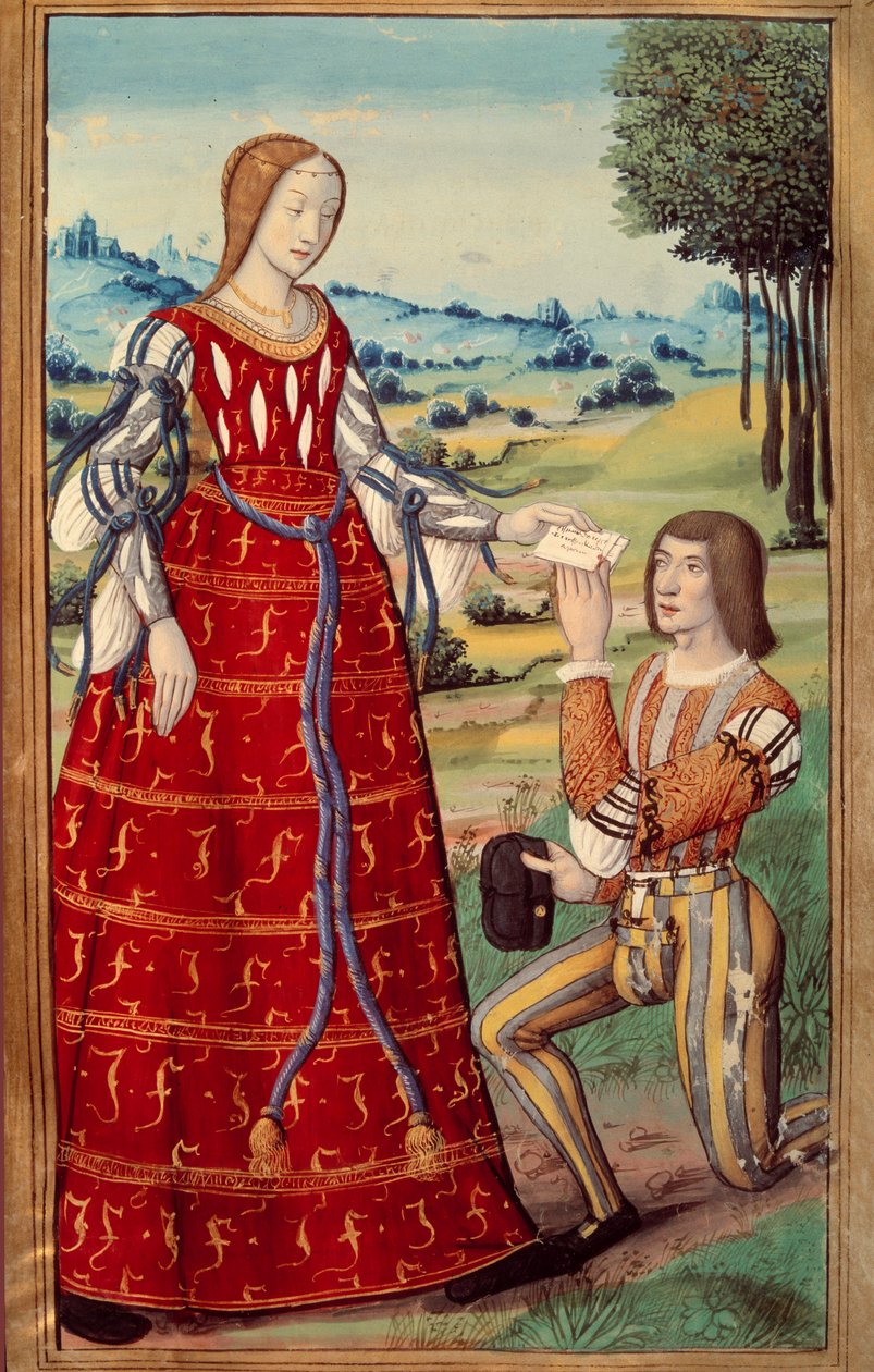 Phedre 将一封信寄给微型信使，该信来自 Octavien de Saint Gelais（1468-1502）15 世纪巴黎，B.N. 对“L