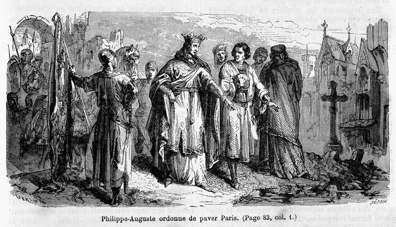 Philippe Auguste orders to paver Paris in the 12th century - engraving 作者 未知艺术家