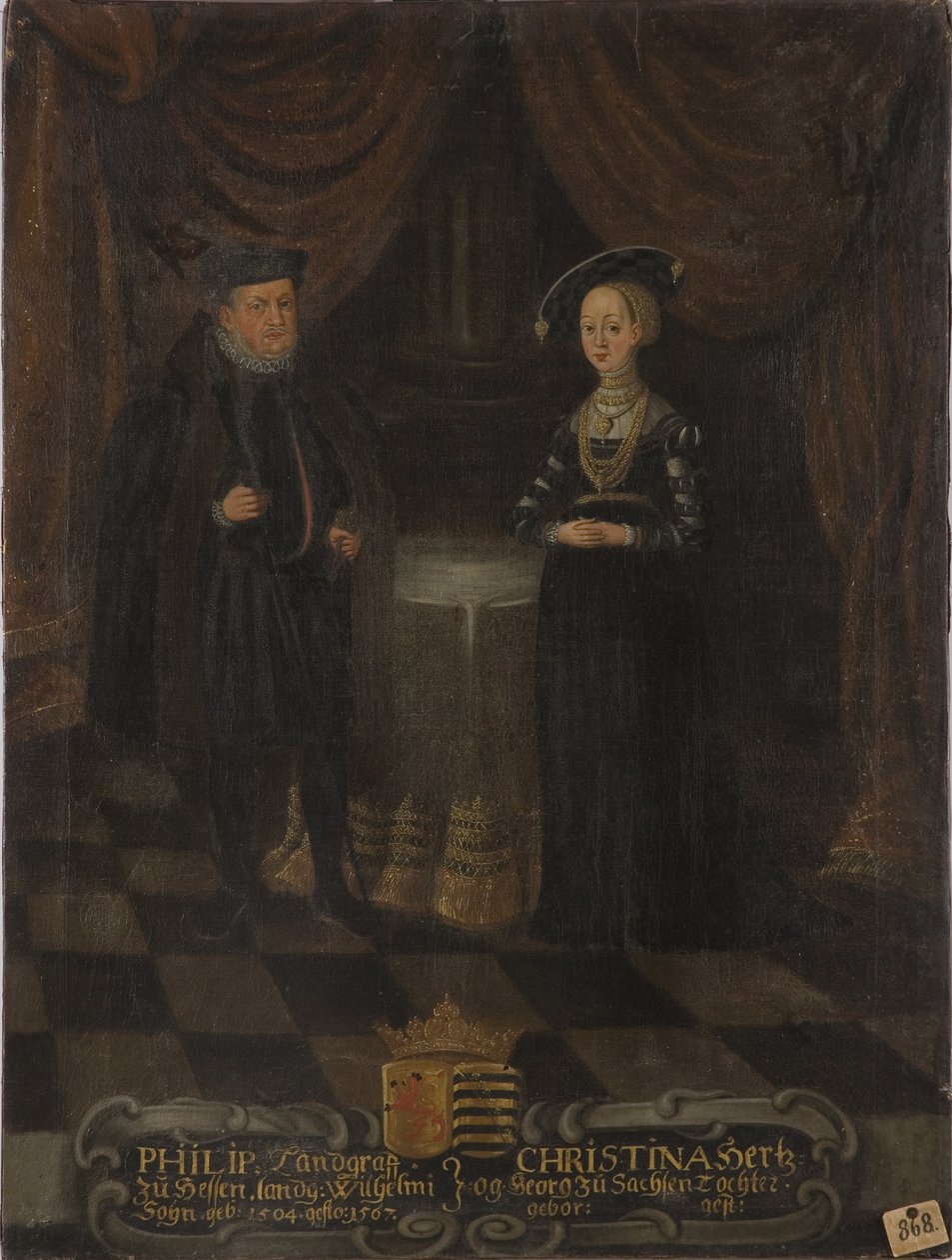 菲利普一世德黑森，dit le Magnanime et Christine de Saxe - 菲利普一世，黑森伯爵（1504-1567）和萨克森伯爵克里斯汀（1505-1549），黑森伯爵，无名。 布面油画。 尺寸：103x79 厘米。 斯德哥尔摩国家博物馆 作者 未知艺术家