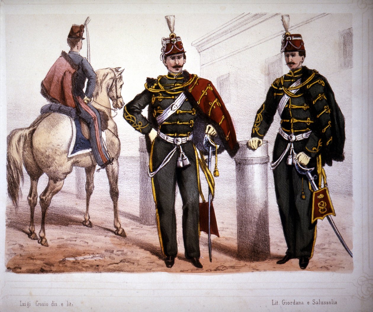 皮亚琴察轻骑兵（意大利），1866 年的服装。 作者 未知艺术家
