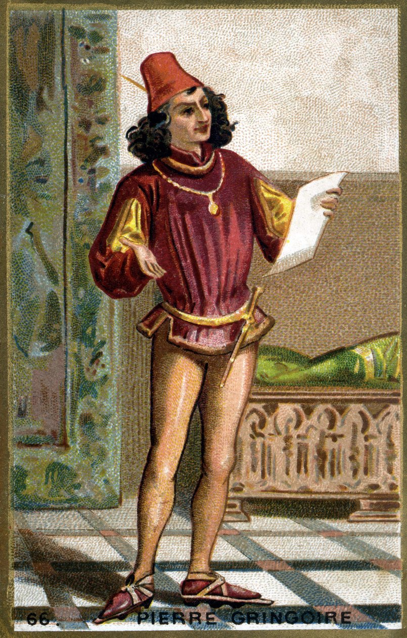Pierre Gringoire (1475 - 1538), 法国戏剧诗人。19世纪的彩色石版画。 作者 未知艺术家