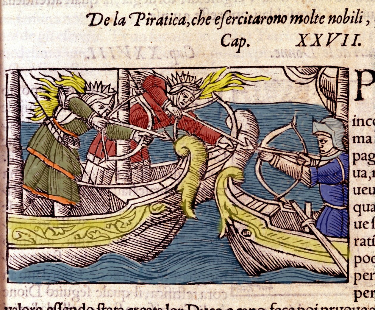 许多斯堪的纳维亚贵族妇女都从事海盗活动。 Olaus Magnus 的“Historia de gentium septentrionalium”雕刻，威尼斯 1567 年。 作者 未知艺术家