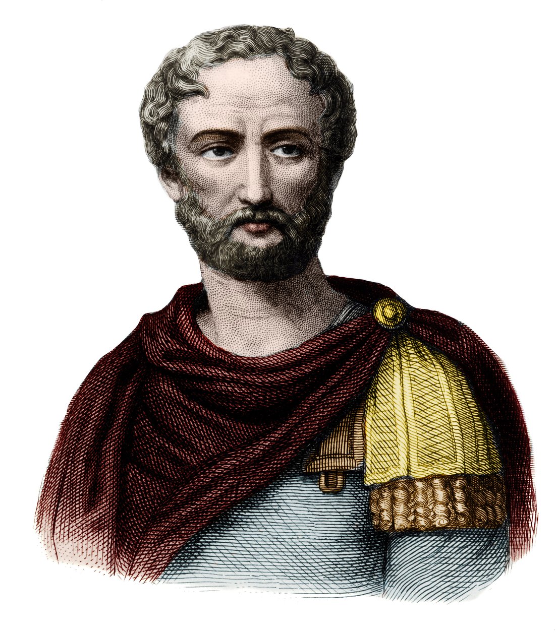 老普林尼（23-79）--老普林尼（Gaius Plinius Secundus）（Plinio il Vecchio）（23-79）的肖像，自然学家和拉丁文作家。19世纪的雕版画。私人收藏。 作者 未知艺术家