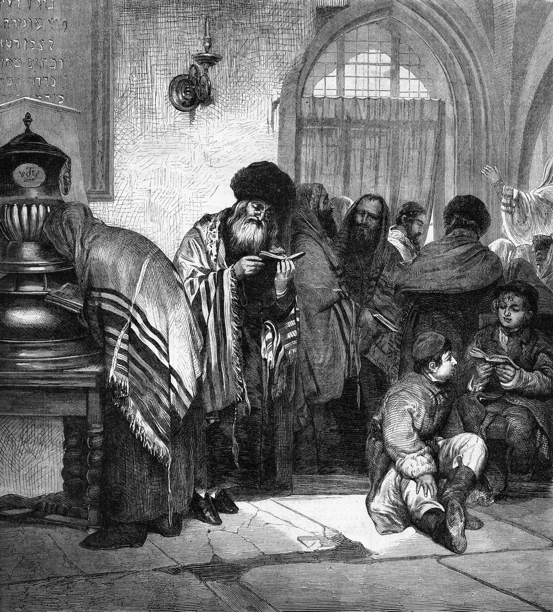 波兰犹太人庆祝伟大的宽恕（Yom Kippur）。 作者 未知艺术家