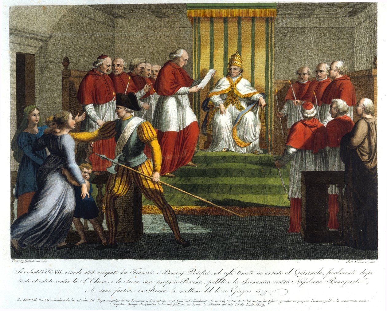 Pope Pius VII (1742 - 1823) excommuned Napoleon Bonaparte on 10 June 1809. Engraving of the 19th century. 作者 未知艺术家