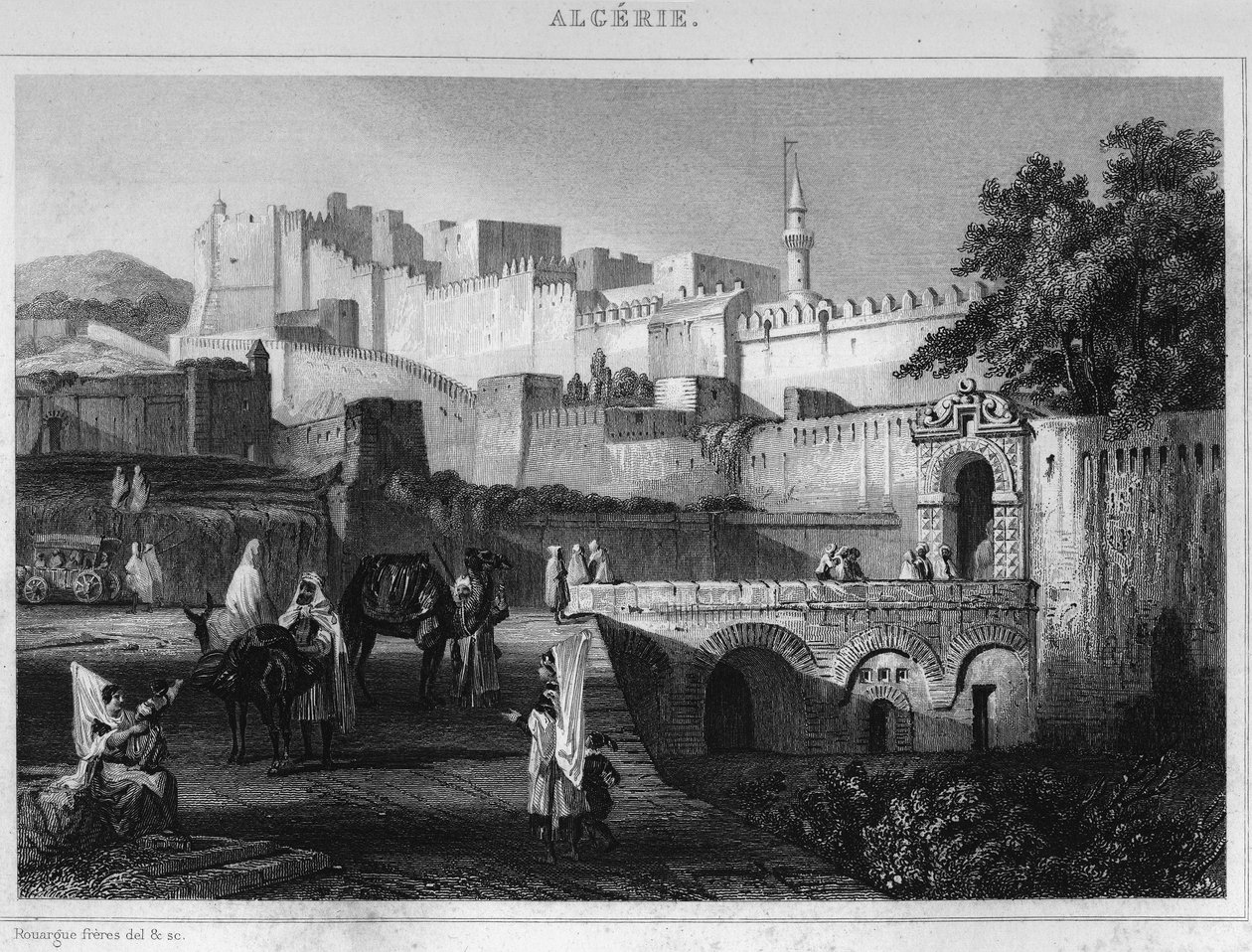 阿尔及尔的Bab-Azoun门，这是1830年法国征服阿尔及尔时埃斯卡尔师团占领的堡垒，载于Leon Galibert的《L