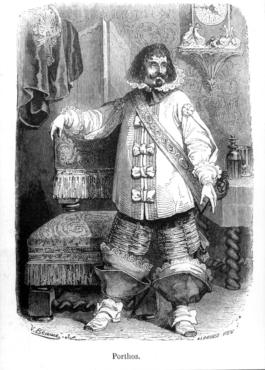 波尔托斯 - 亚历山大·杜马斯·佩雷 (Alexandre Dumas Père) 的“三个火枪手”。 作者 未知艺术家