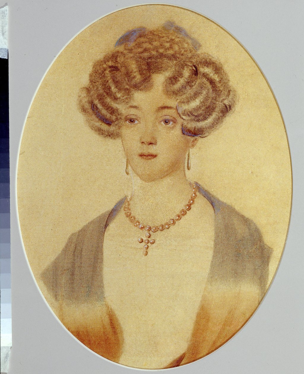 叶卡捷琳娜-尼古拉耶芙娜-冈察洛娃（1809-1843 年）肖像。亚历山大-普希金（1799-1837 年）的嫂子。佚名作品，纸面水彩画 作者 未知艺术家