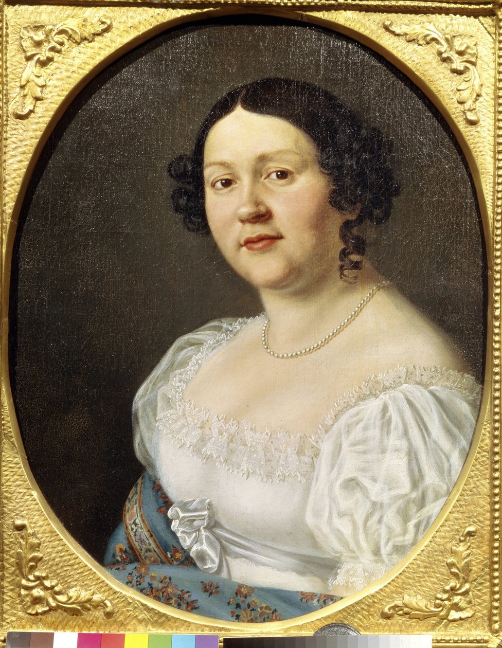 歌剧女高音歌唱家索菲亚-瓦西里耶夫娜-萨莫伊洛娃（Sophia Vasilyevna Samoylova，萨莫伊洛娃-切尔尼科娃）肖像（1860-1936 年）。无名画，水彩，19 世纪末。俄罗斯艺术，浪漫主义。国家戏剧博物馆 作者 未知艺术家