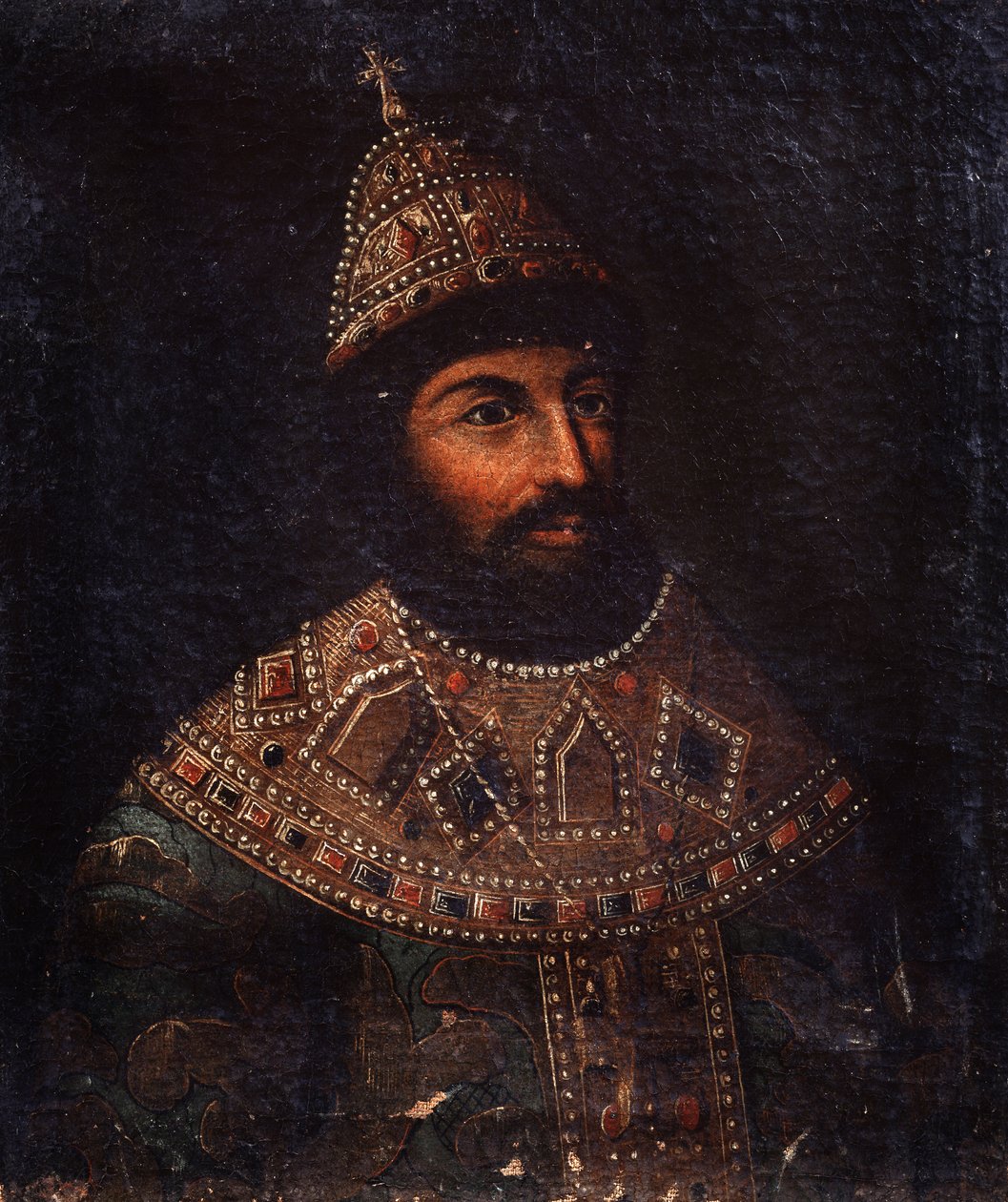 Portrait du tsar Alexis I Mikhailovich de Russie (1629-1676) （俄罗斯沙皇亚历克西斯一世-米哈伊洛维奇肖像）。无名画。纸面油画，54 x 45.5 厘米，17 世纪第二个十年。国家中央炮兵博物馆，圣彼得堡。 作者 未知艺术家
