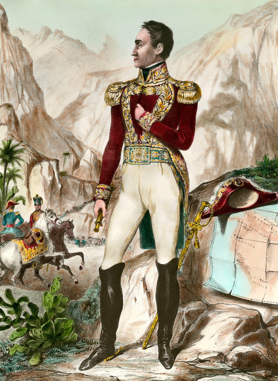西蒙·玻利瓦尔（Simon Bolivar，1783-1830 年）19 世纪一般南美版画的肖像。 私人收藏 作者 未知艺术家