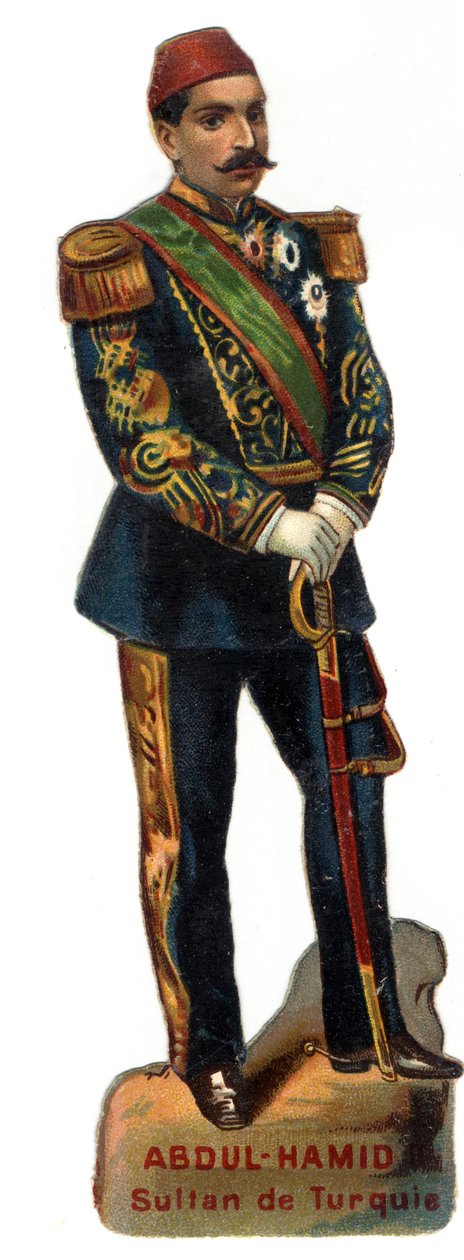阿卜杜勒哈米德二世（Abd ul Hamid, Abd-ul-Hamid, Abdulhemit, Abdul Hamid, Abdul al-Hamid, Abd al-Hamid）（1842-1918）的肖像，苏丹奥斯曼（土耳其）。19世纪晚期的彩色石版画。私人收藏 作者 未知艺术家