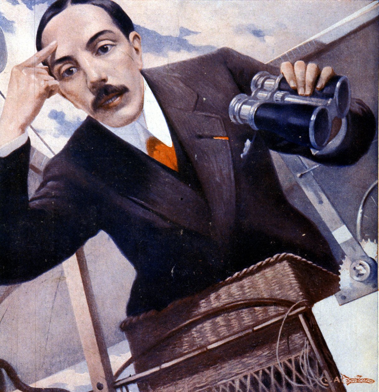 Portrait of Alberto Santos - Dumont (1873 - 1932), Brazilian aeronautic by Damian. 作者 未知艺术家
