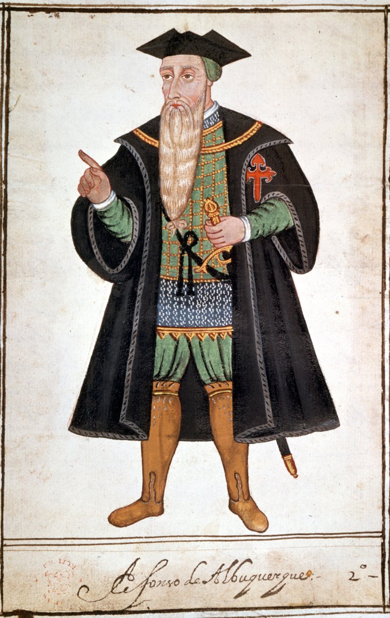 阿尔布克尔克（1453 - 1515）的阿方索（阿方索或阿丰索）肖像。佩德罗-瓦雷托-德-雷森达的手稿。16世纪。 作者 未知艺术家