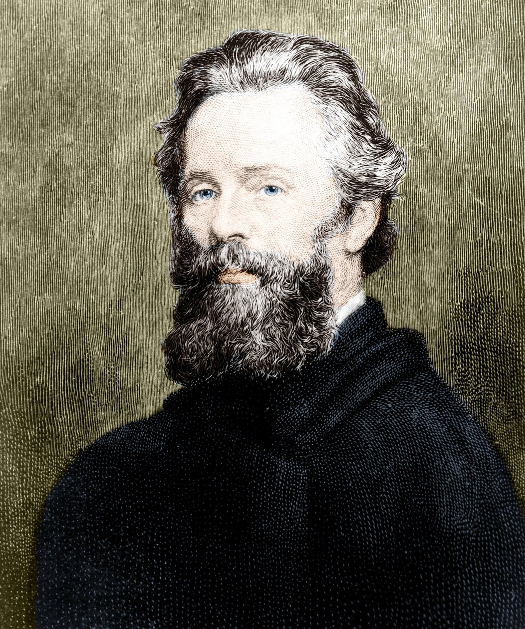 美国诗人和小说家赫尔曼-梅尔维尔（1819-1891）的画像。 作者 未知艺术家
