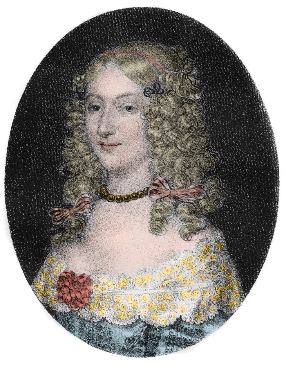 隆格维尔公爵夫人安妮-吉纳维芙-德-波旁-康德（1619-79）的肖像 - 隆格维尔公爵夫人安妮-吉纳维芙-德-波旁-康德（1619-1679）的肖像，19世纪的雕版画 作者 未知艺术家