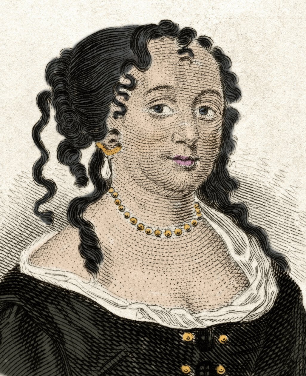安妮海德（1637-1671）的肖像，约克公爵夫人和英格兰詹姆斯二世的第一任妻子。 19 世纪的雕刻。 作者 未知艺术家