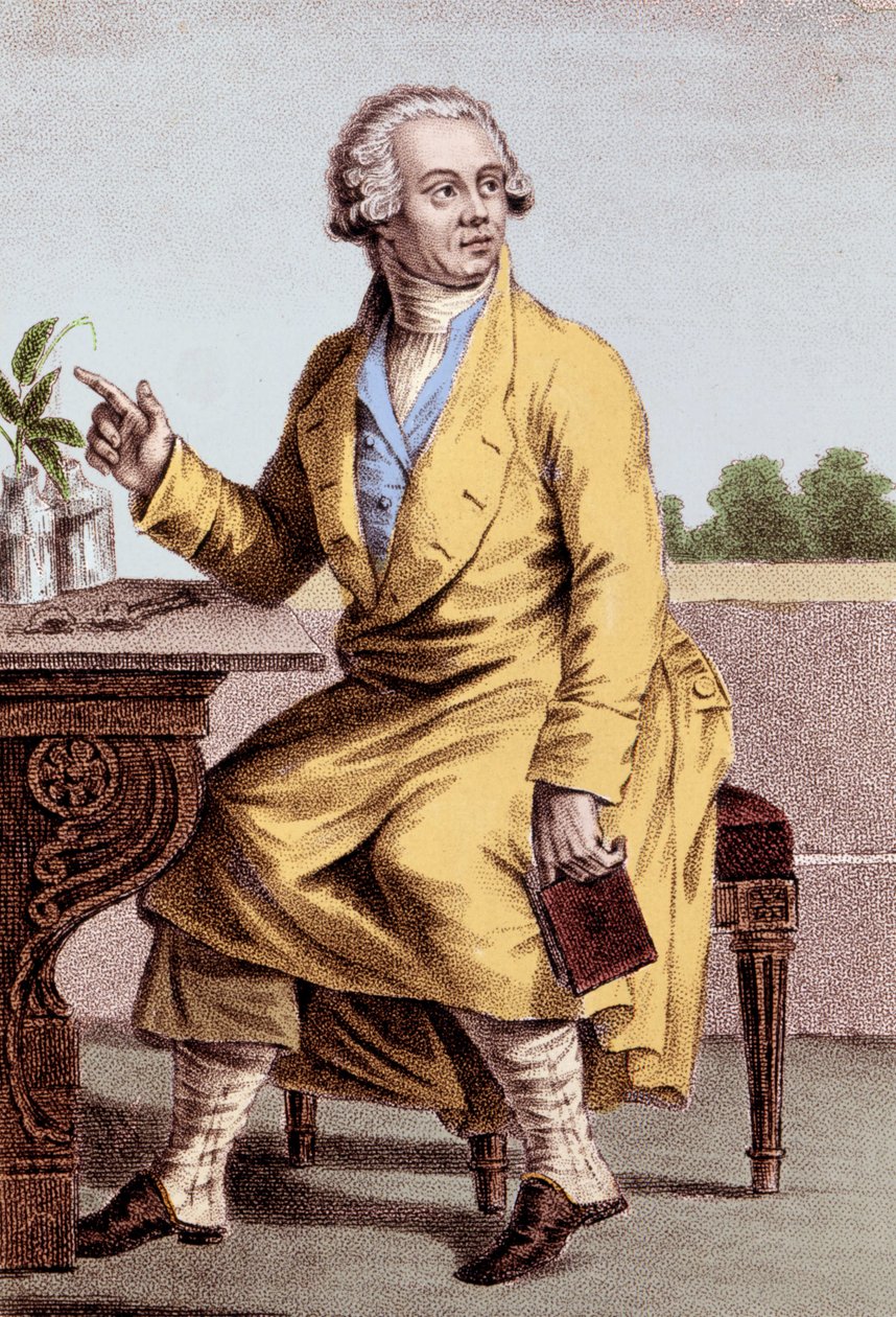 法国化学家安托万·洛朗·德·拉瓦锡 (Antoine Laurent de Lavoisier) (1743-1794) 的肖像。 作者 未知艺术家
