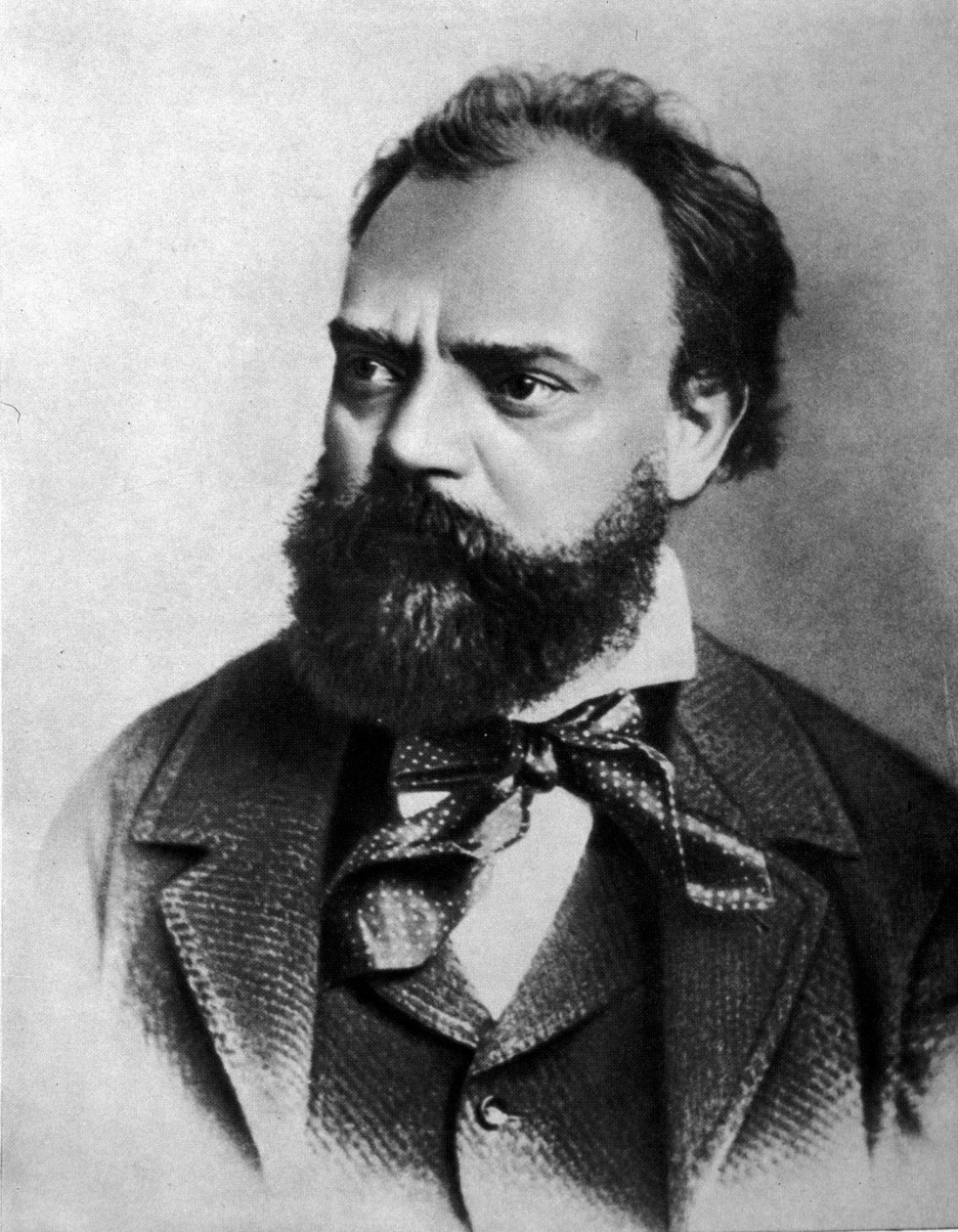 捷克作曲家安东 (Antonin) Dvorak (1841 - 1904) 的肖像。 作者 未知艺术家