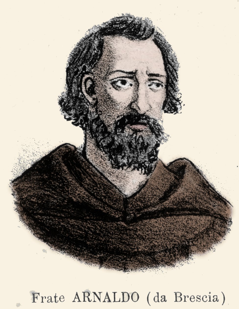 阿诺德布雷西亚 (Arnaldo da brescie) (1090 - 1155) 的肖像，意大利政治和宗教改革家。 作者 未知艺术家