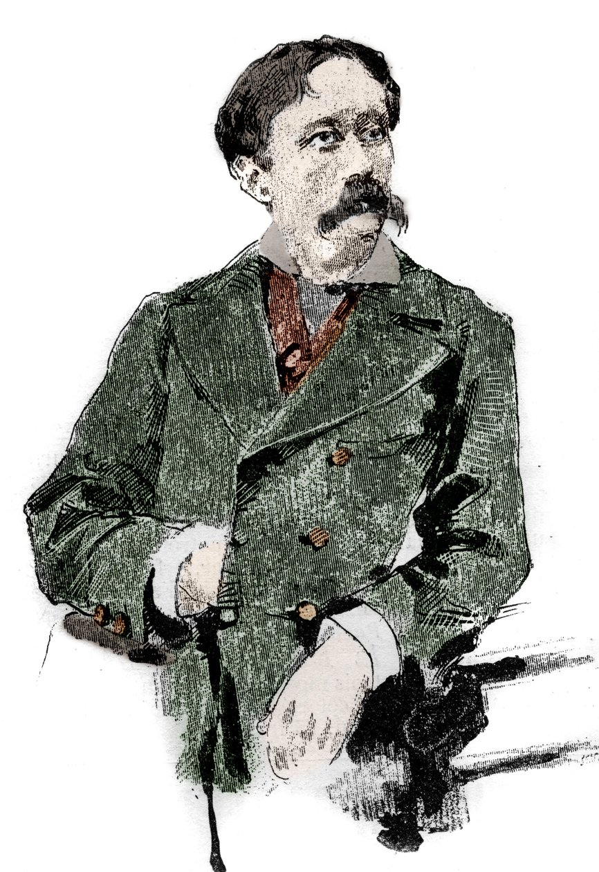 Arrigo（或Enrico）Boito（1842-1918）的肖像，意大利编剧，朱塞佩-威尔第的《奥特罗》（奥赛罗）剧本的作者。在 "杰出世界 "中的雕刻。 作者 未知艺术家