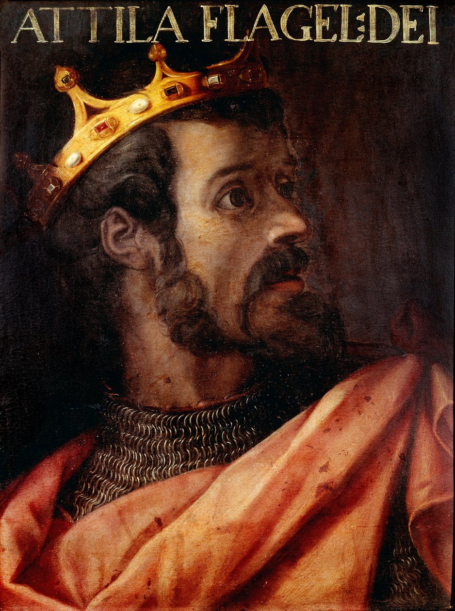 匈奴国王阿提拉（395-453）的画像。17世纪的 "Raccolta Gioviana "Firenze Galleria degli Uffizi的匿名画作。 作者 未知艺术家