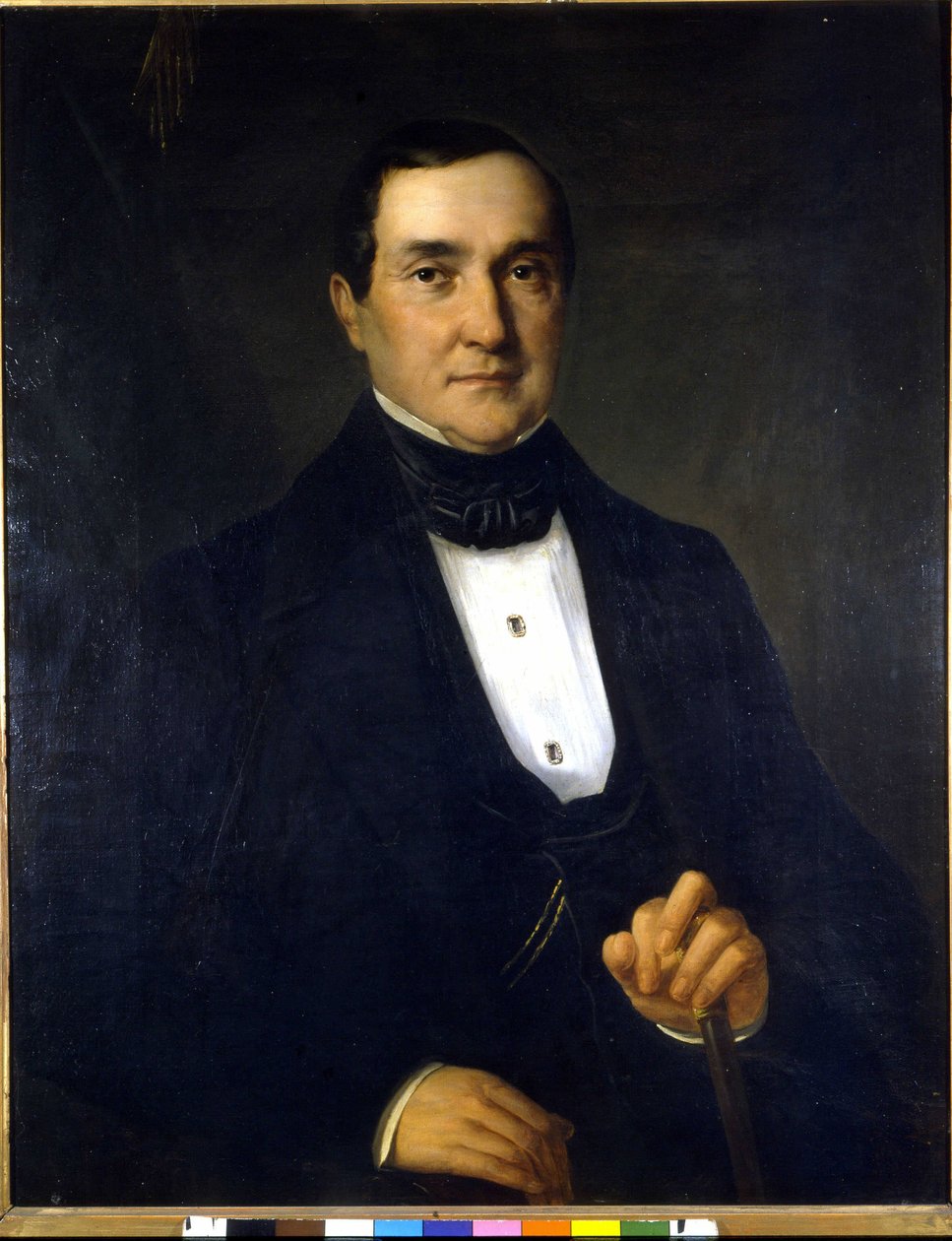 Bartolomeo Merelli (1793-1879) 的肖像，斯卡拉歌剧院首任院长。 19 世纪的匿名绘画。 作者 未知艺术家