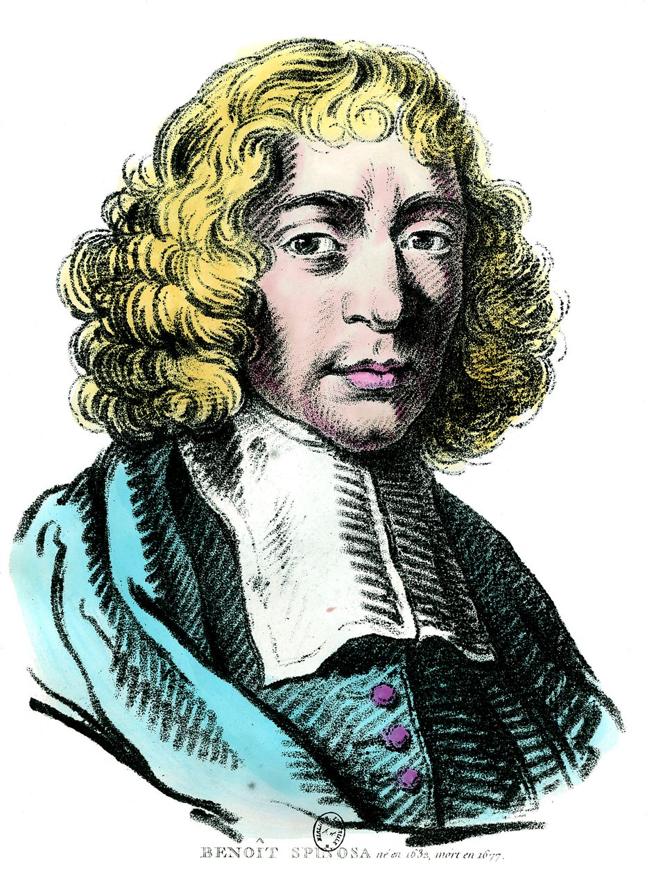 Baruch de Spinoza (1632 - 1677) 的肖像，荷兰哲学家，也被称为 Bento de Espinosa 或 Benedictus de Spinoza 或 Benoit de Spinoza。 17 世纪的雕刻。 科尔。 去。 作者 未知艺术家