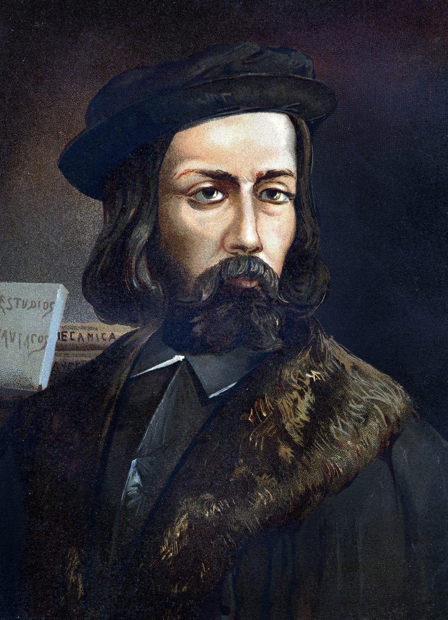 16世纪西班牙工程师布拉斯科-德-加雷的肖像，摘自 "La Ciencia y sus Hombres by Louis Figuier "巴塞罗那1881年版。 作者 未知艺术家