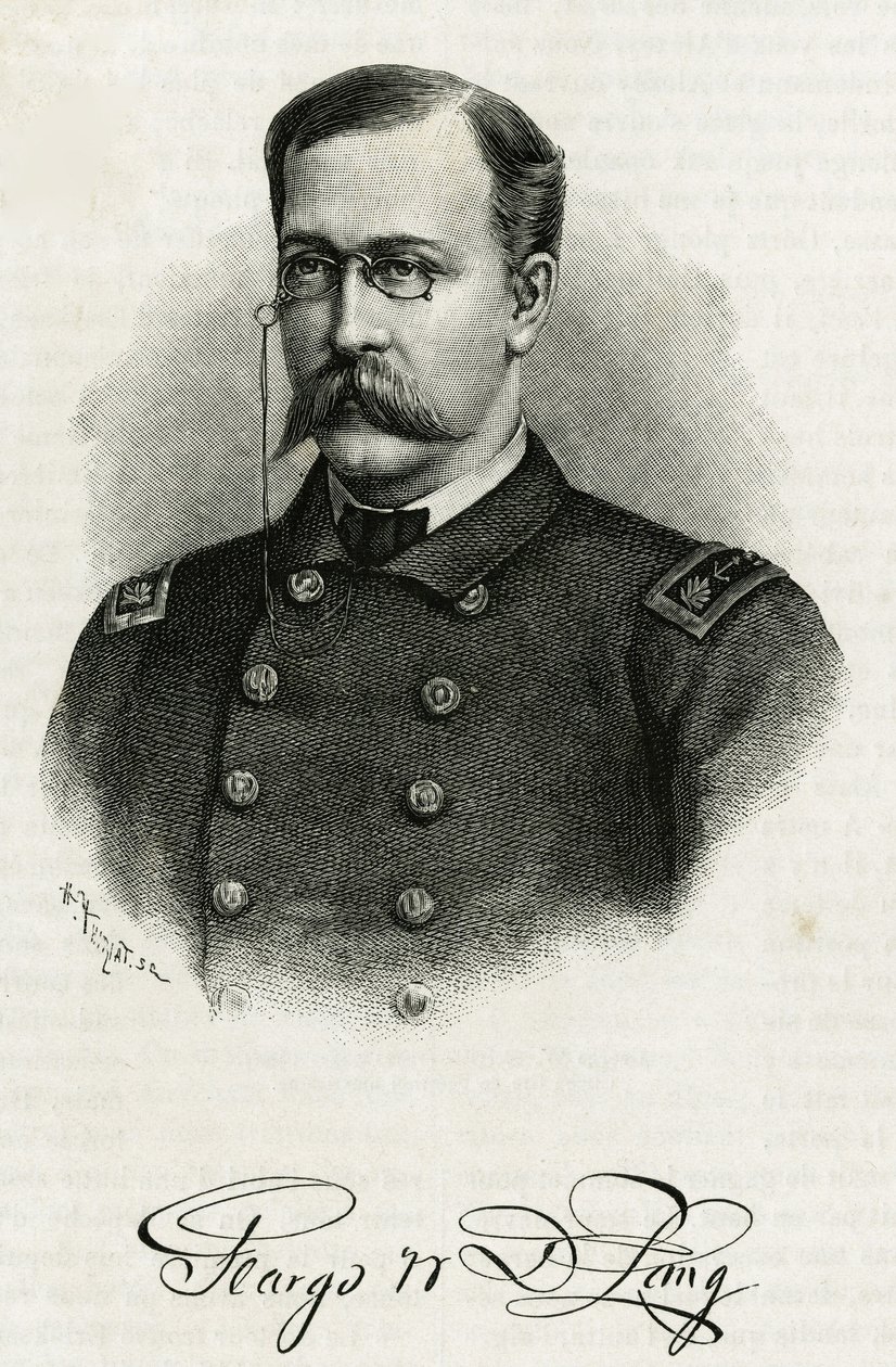 乔治-华盛顿-德隆船长（1844-1881）的肖像，他是 "珍妮特 "号船员，负责前往北极的任务。为 "珍妮特号航行 "绘制的雕版画。 作者 未知艺术家
