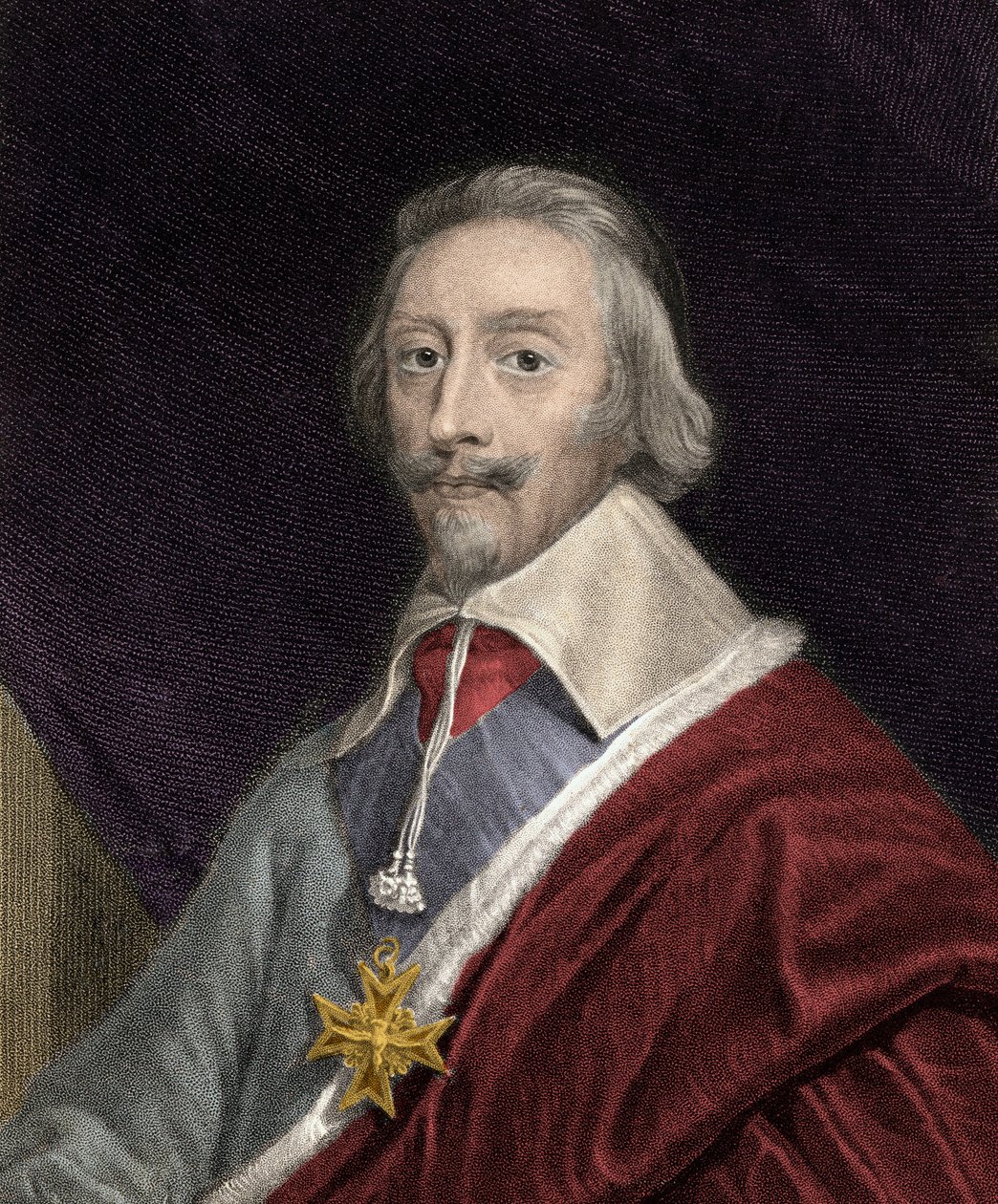 红衣主教黎塞留（1585-1642）手持圣灵会十字架的肖像 - Armand Jean Du Plessis 红衣主教和黎塞留公爵（1585-1642）手持圣灵会十字架的肖像 - 雕刻 - 19世纪 作者 未知艺术家