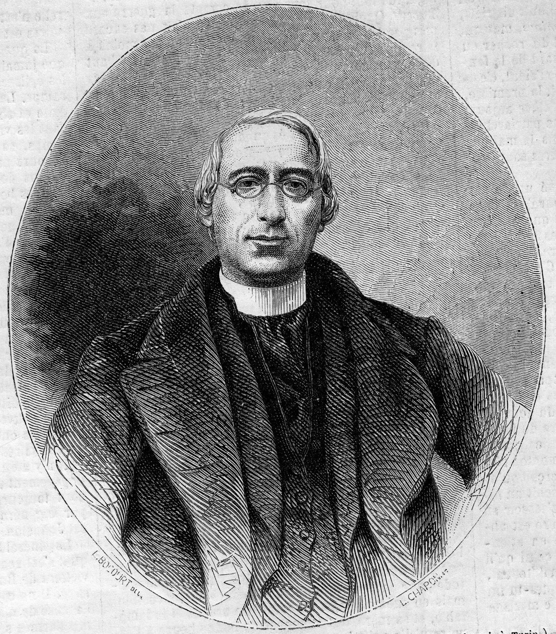 卡洛-帕萨利亚（1812-1887）的肖像，意大利教会人士，意大利统一的拥护者。1861年11月16日《世界画报》第240期上的版画。 作者 未知艺术家
