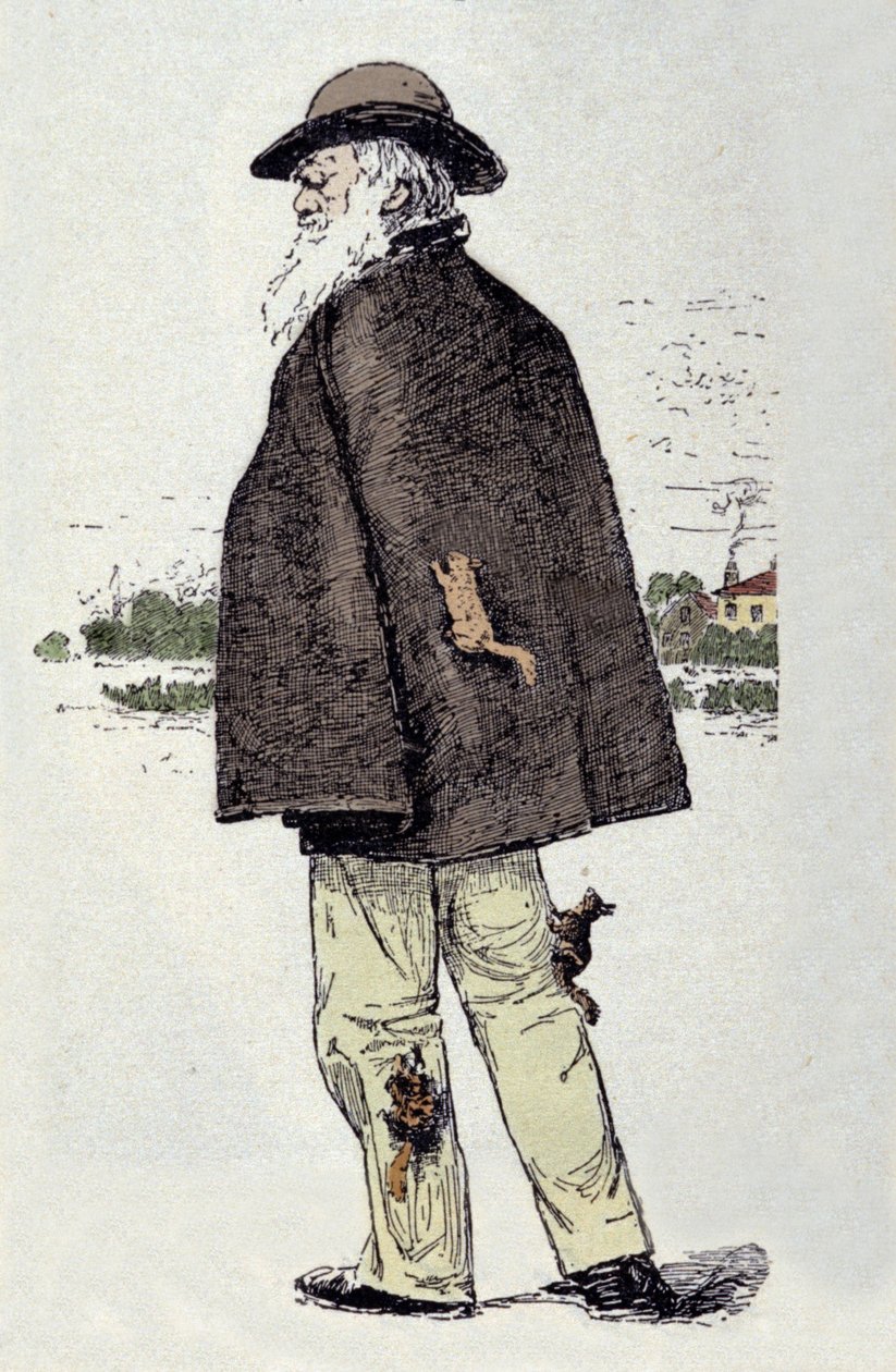 查尔斯-达尔文（1809-1882）与松鼠玩耍的画像。 作者 未知艺术家
