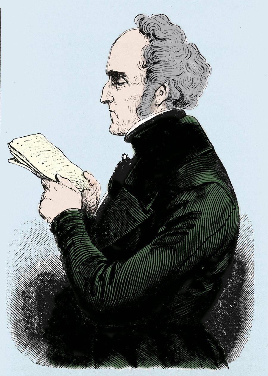 查尔斯·傅立叶 (Charles Fourier) (1772 - 1837) 的肖像，法国社会主义理论家。 19 世纪的雕刻。 作者 未知艺术家