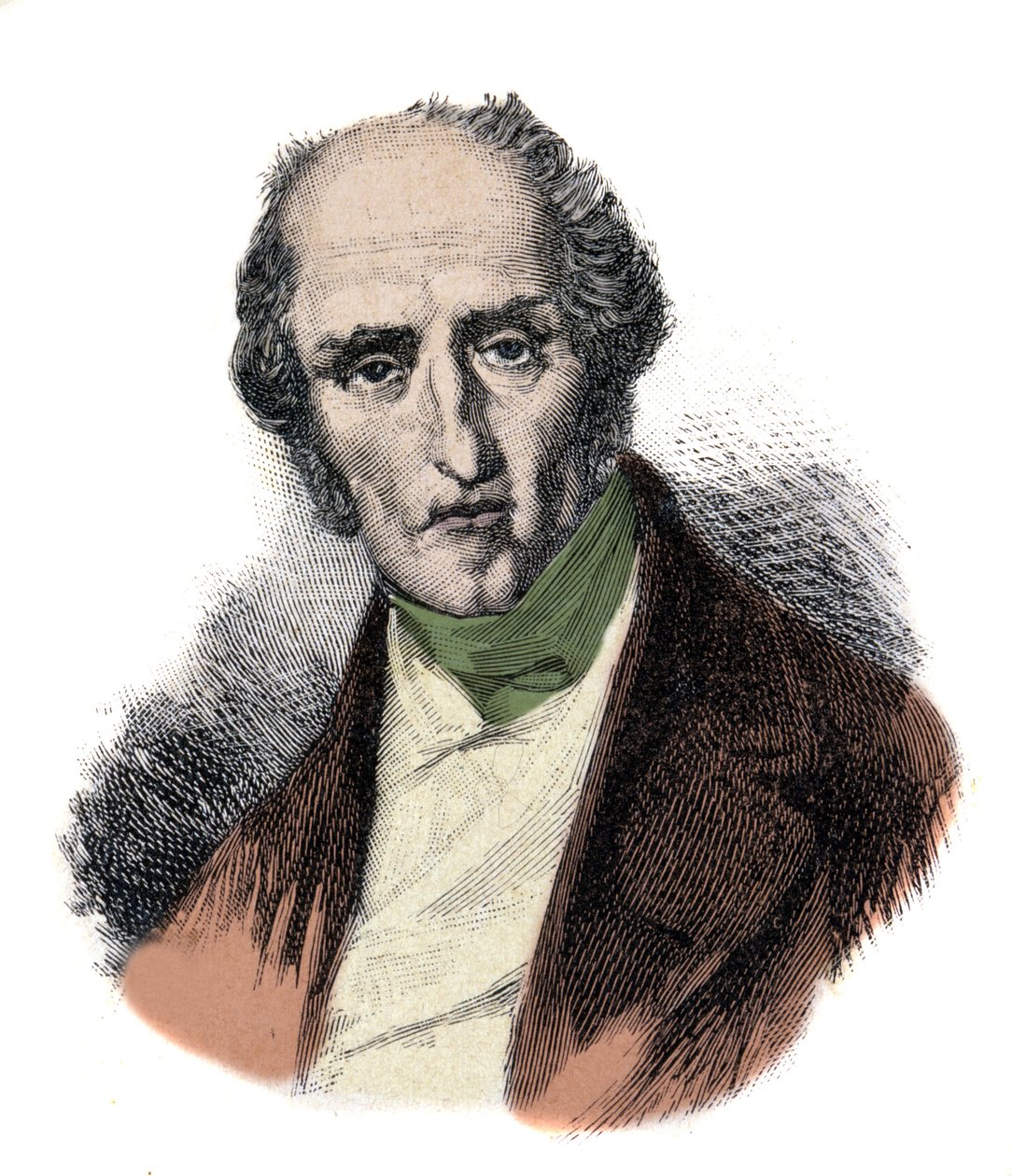 查尔斯·傅立叶 (Charles Fourier) (1772 - 1837) 的肖像，法国社会主义理论家。 19 世纪的雕刻。 作者 未知艺术家