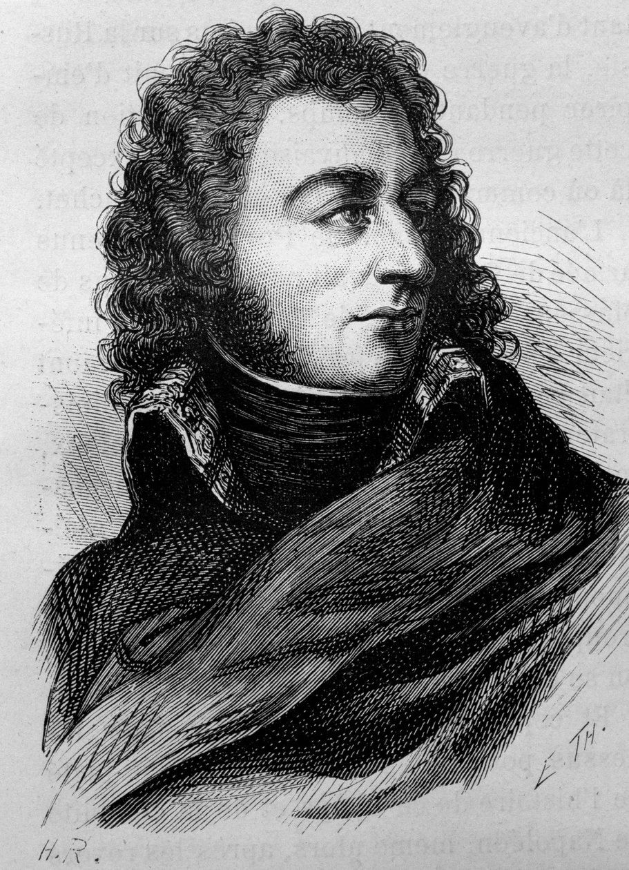 查尔斯-约翰-施洗者-贝纳多特（Charles XIV）（1763 - 1844）的肖像。19世纪末的雕版画，载于H.马丁的《法国历史》。 作者 未知艺术家