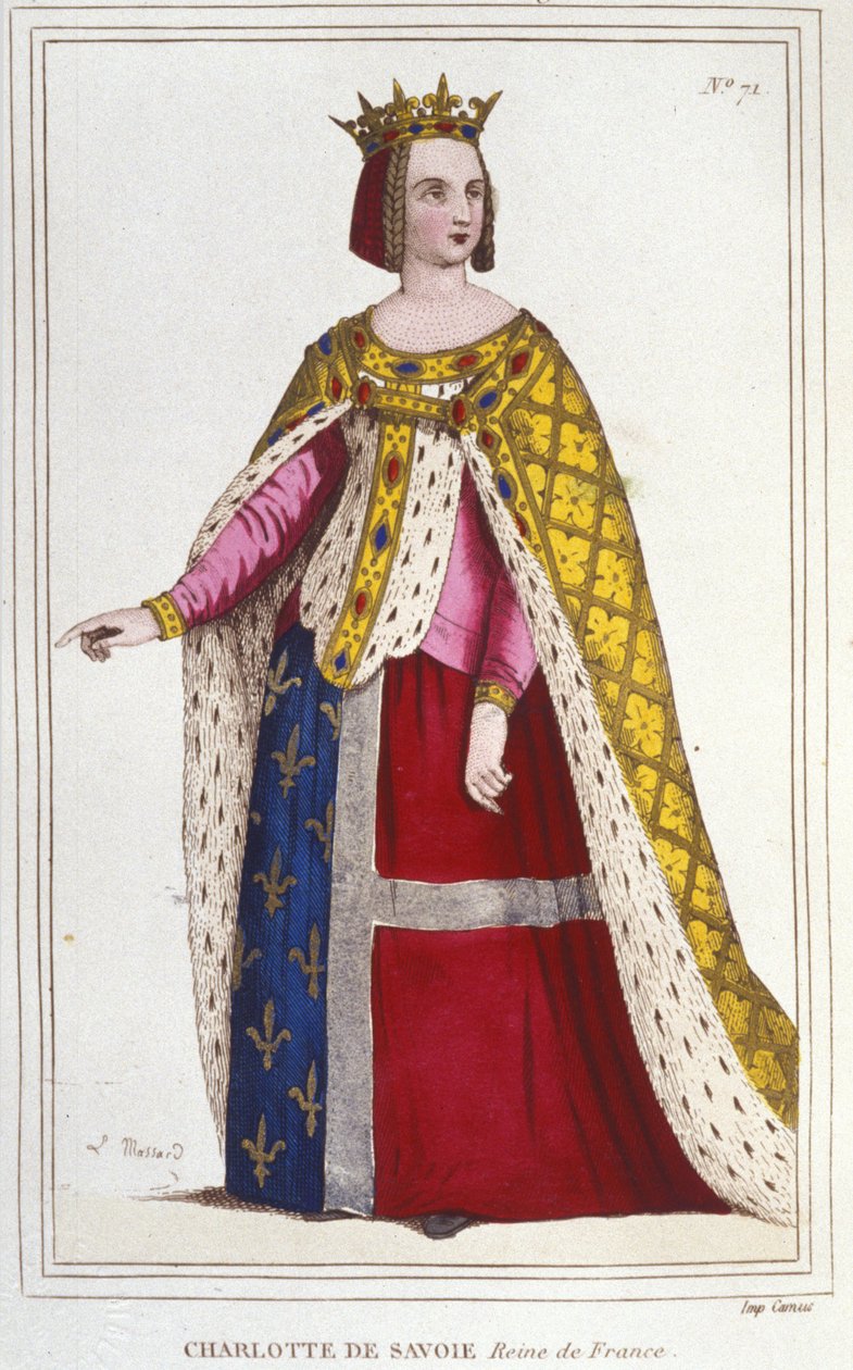 Charlotte de Savoy 肖像 1445 -1483 法国女王 1461 年至 1483 年新娘到路易十一 (Le Prudent) 1451 年版画 1830 作者 未知艺术家