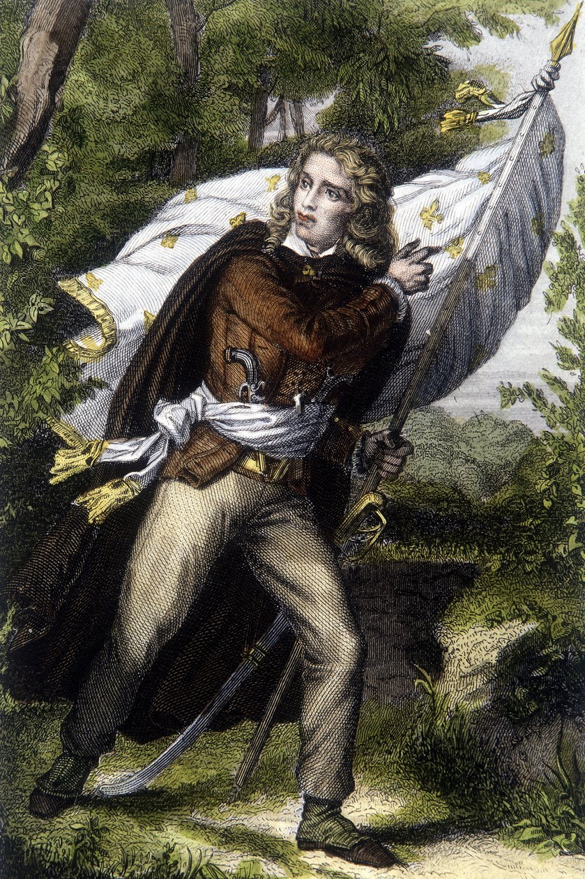 Chouan Jacques Cathelineau (1759-1793) 手持百合花旗的肖像 作者 未知艺术家