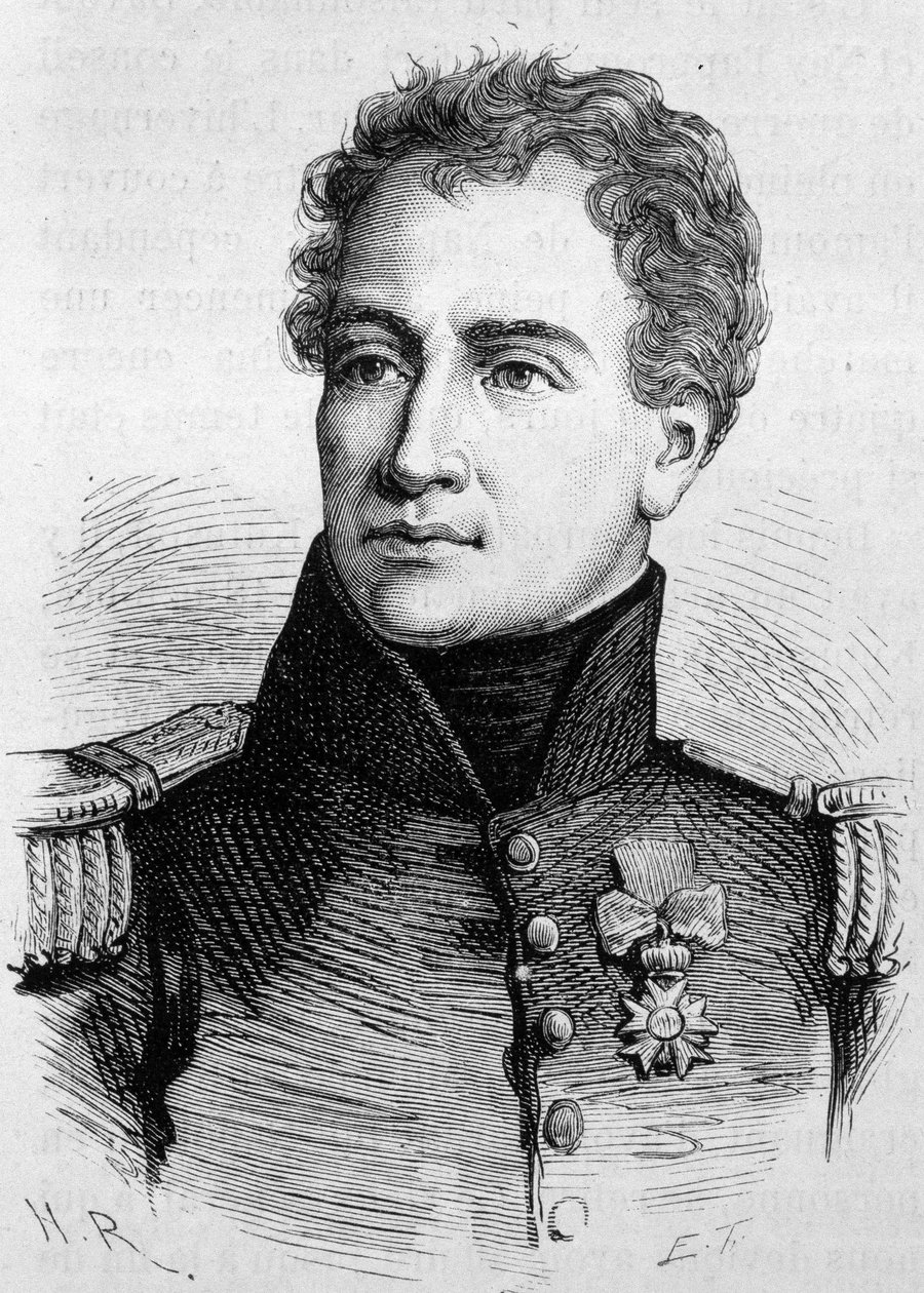 克劳德-弗朗索瓦-德-马列（1754 - 1812）的肖像。(Claude-Francois Malet)19世纪末在H.Martin的 "Histoire de France "中的雕版画。 作者 未知艺术家