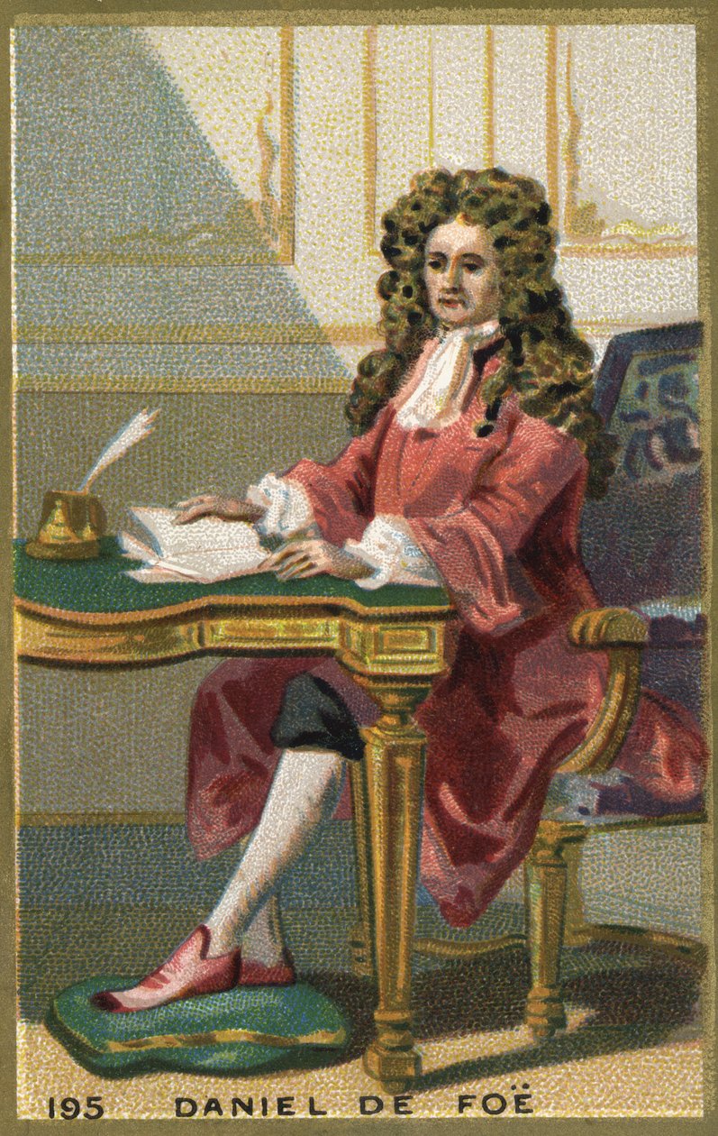 丹尼尔-德-福或笛福（1660 - 1731）的肖像，英国诗人、小说家和记者。19世纪的彩色石版画。 作者 未知艺术家