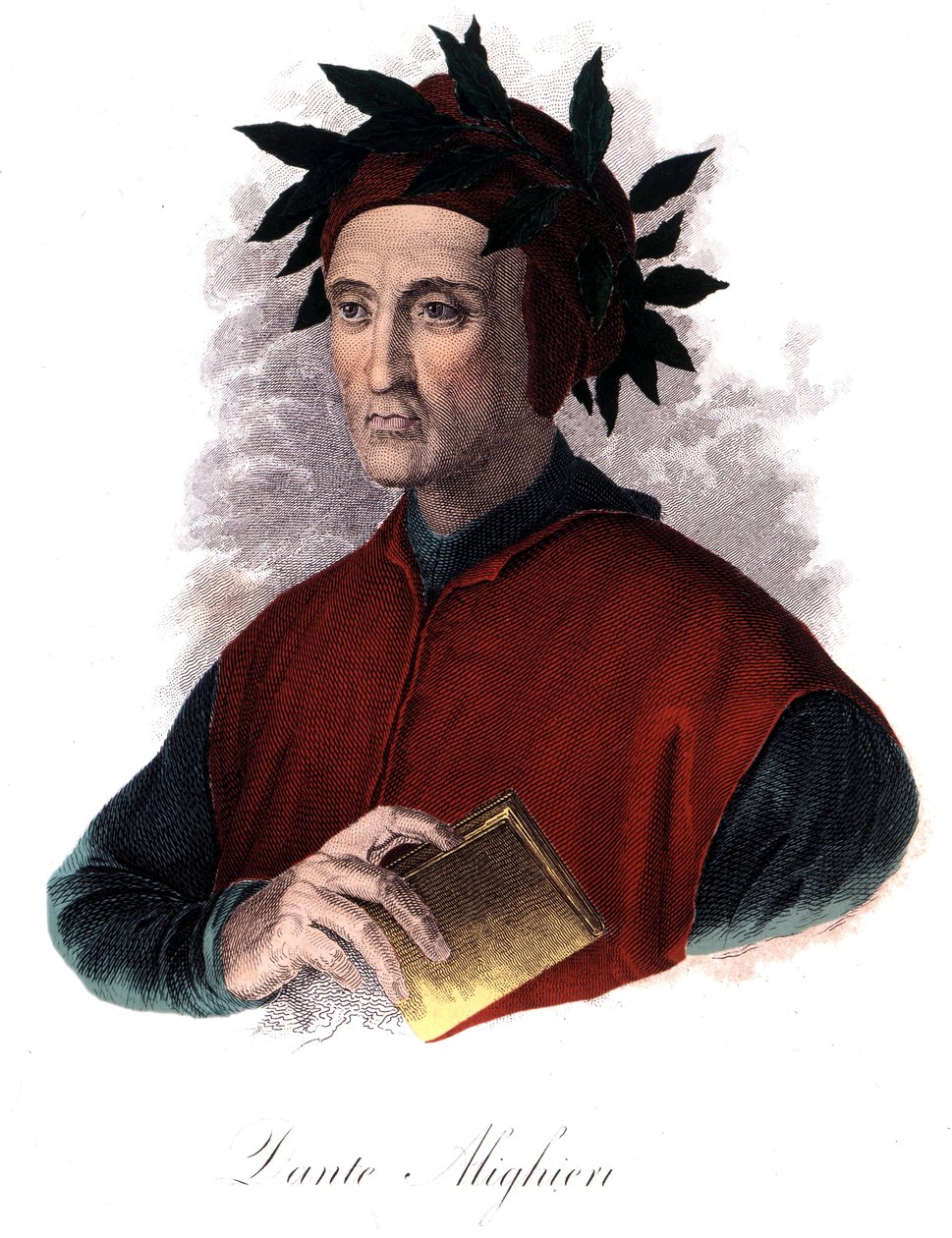 意大利诗人但丁（1265-1321）的肖像，19世纪的雕版画。 作者 未知艺术家