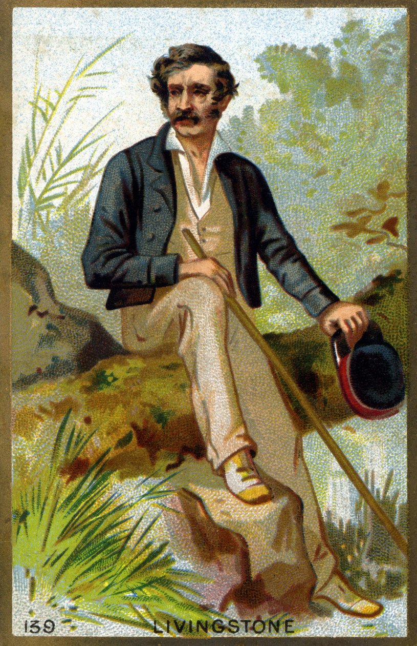 大卫-利文斯通（1813 - 1873）的肖像。19世纪末的彩色石版画。 作者 未知艺术家