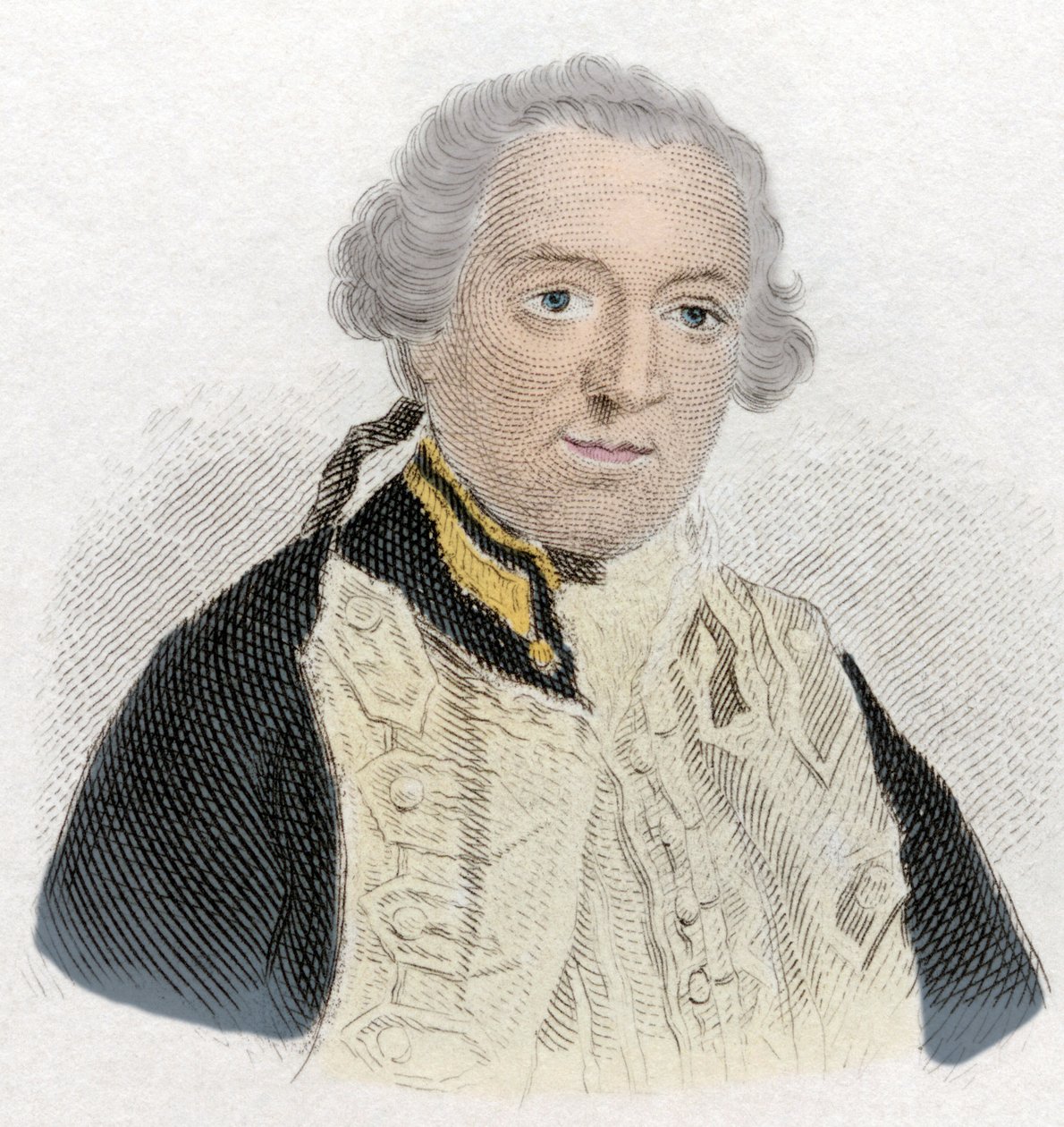 Edward Boscawen (1711-1761)，英国海军上将和政治家的肖像。 19 世纪的雕刻。 作者 未知艺术家