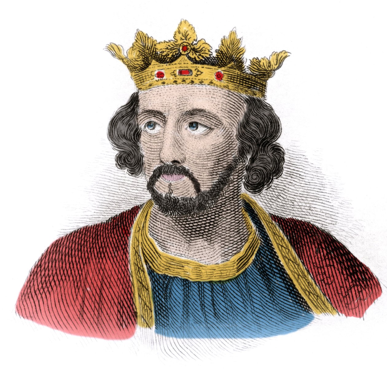 英格兰国王爱德华一世（1239-1307）的肖像（爱德华一世）。 19 世纪的雕刻。 作者 未知艺术家