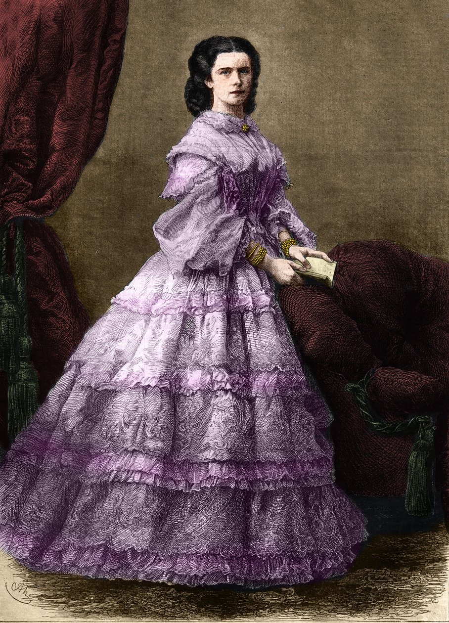 Elisabeth de Wittelsbach (1837-1898)（茜茜）的肖像，奥地利国母（1854-1898）和匈牙利女王（1867-1898），Nee Duchess in Baviere。(EMPRESS ELISABETH OF AUSTRIA）。1864年的版画。私人收藏。 作者 未知艺术家