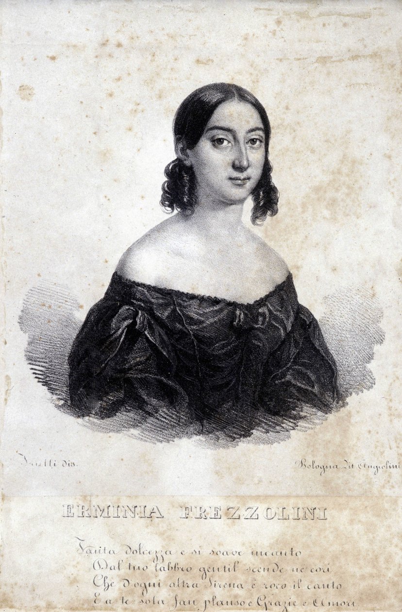 Erminia Frezzolini 的肖像。 意大利女高音 (1818-1884)。 作者 未知艺术家