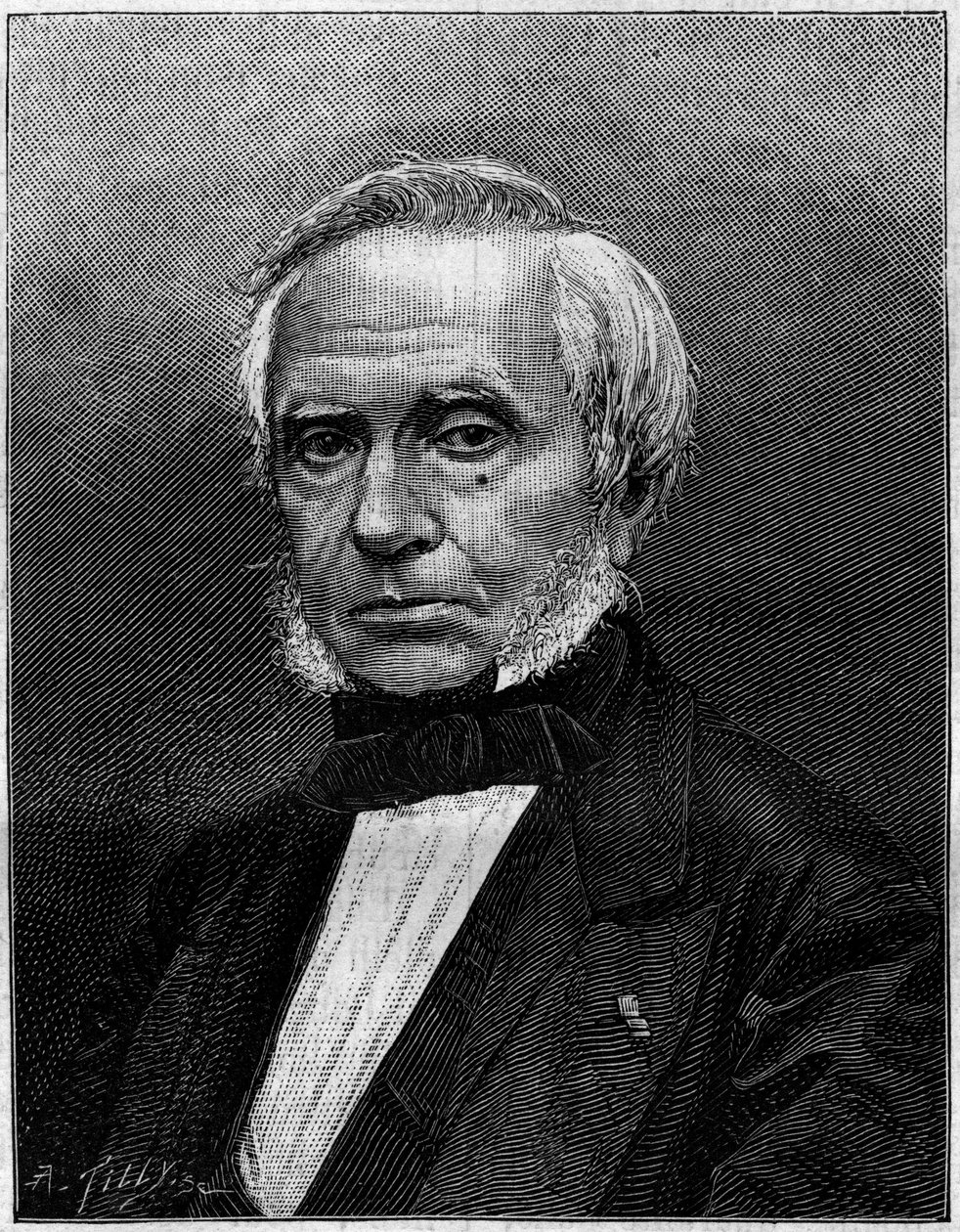 尤金-布尔登（1808-1884）的肖像，法国工程师，测量压力的 "布尔登压力计 "的发明者。雕刻在 "自然。科学及其在艺术和工业中的应用杂志"。1884 作者 未知艺术家