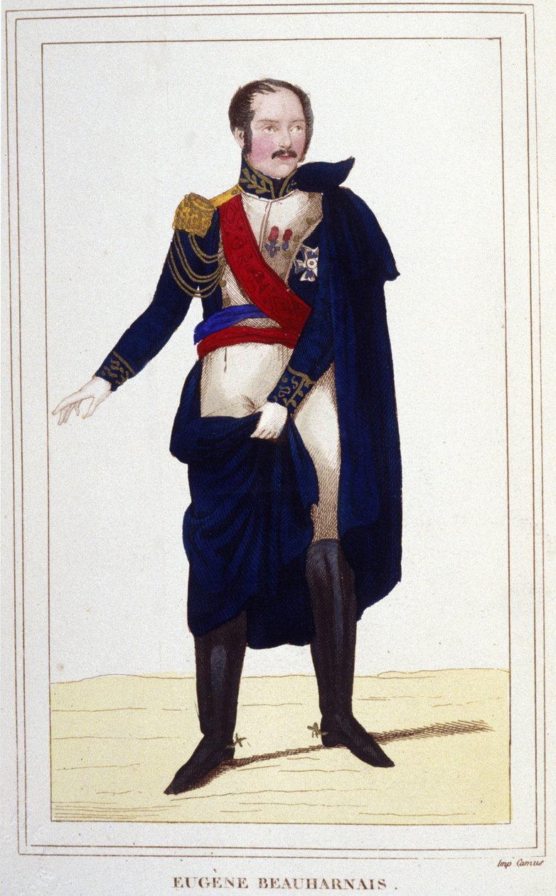 尤金·罗斯·德·博哈奈的肖像说尤金王子 (1781-1824)，意大利将军、王子和总督。 1830 年的雕刻 作者 未知艺术家